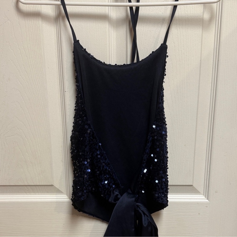 Altar’d State navy blue embellished Sequin Halter open back crop top - Picture 5 of 9
